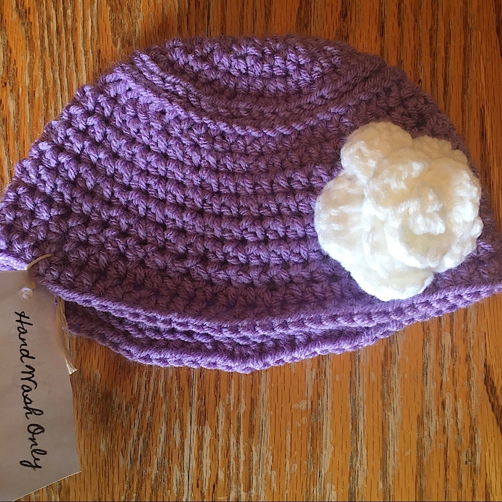 Purple with White Flower Crochet Bucket Hat for Babies